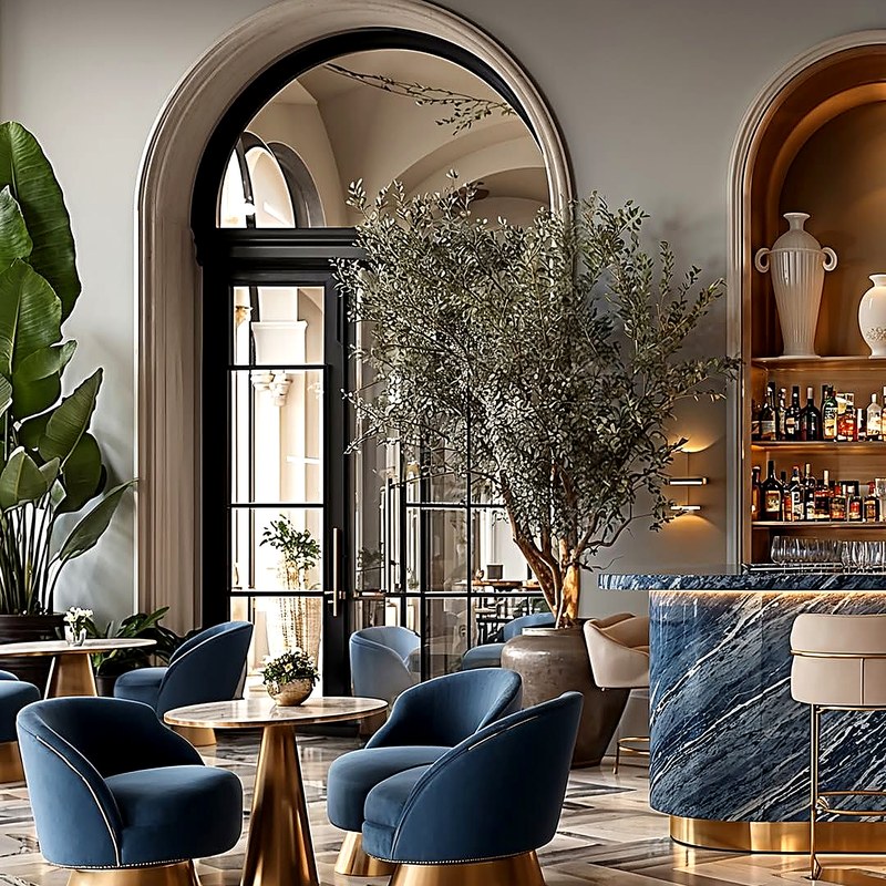Modern Restaurant Booth Set with Leather Seating and Channel Stitching