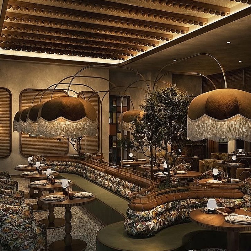 Modern Restaurant Table and Chair Set with Velvet Seats and Curved Back, second view