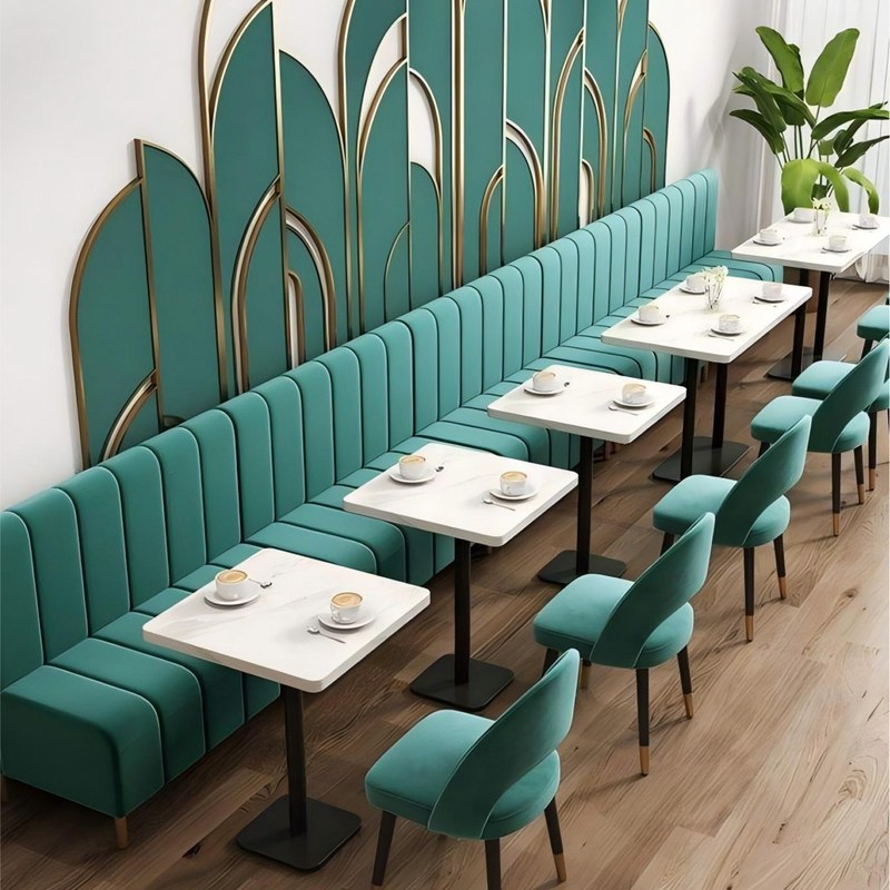 Modern Metal Dining Chair with Velvet Seat in Blue, third view