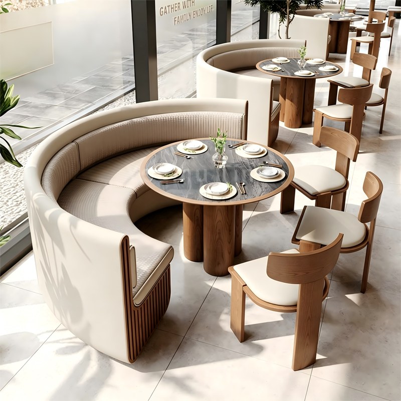 Modern Solid Wood Restaurant Booth Set with Solid Back