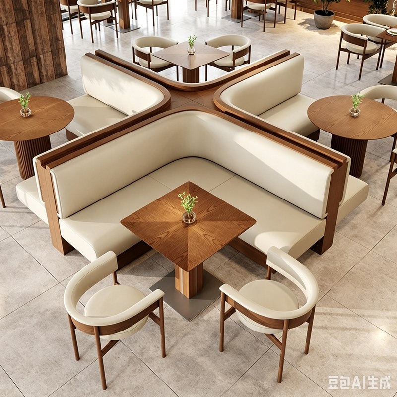 Modern Solid Wood Restaurant Booth Set with Solid Back, second view