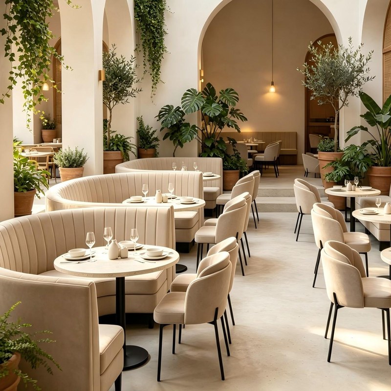 Modern Solid Wood Restaurant Booth Set with Leather Seating and Channel Stitching