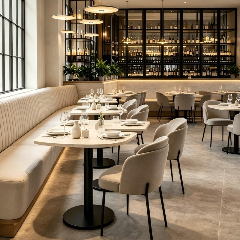 Modern Solid Wood Restaurant Booth Set with Leather Seating and Channel Stitching, second view