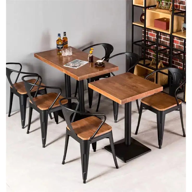 Square Timber Table with Stackable Metal Chairs