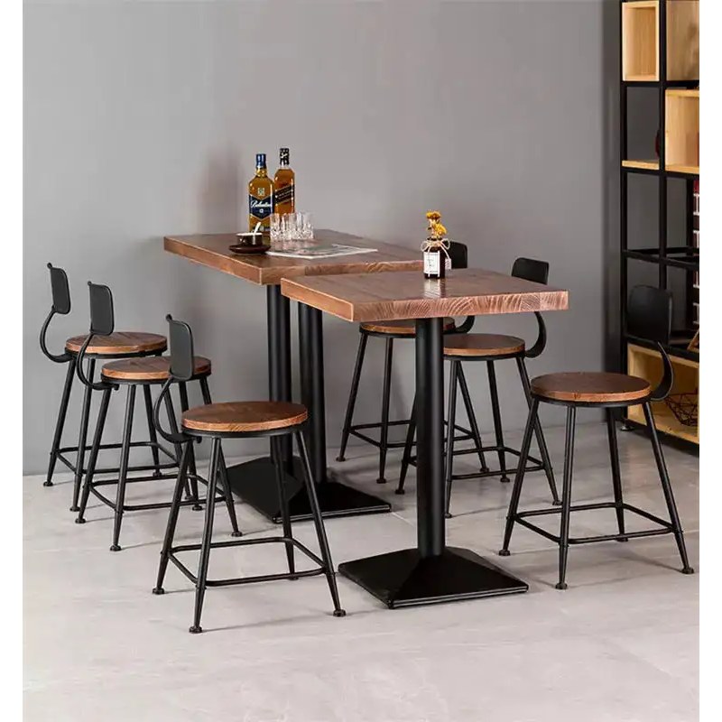 Square Timber Table with Stackable Metal Chairs, second view