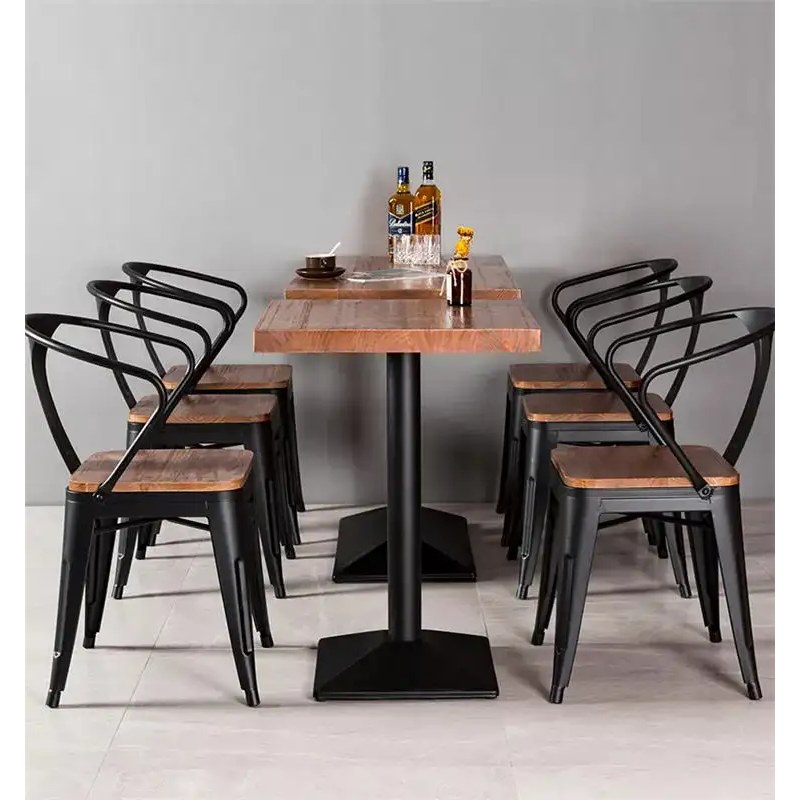 Square Timber Table with Stackable Metal Chairs, third view