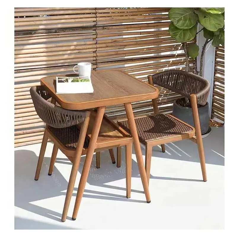 Outdoor Rattan Chairs with Timber Table, third view