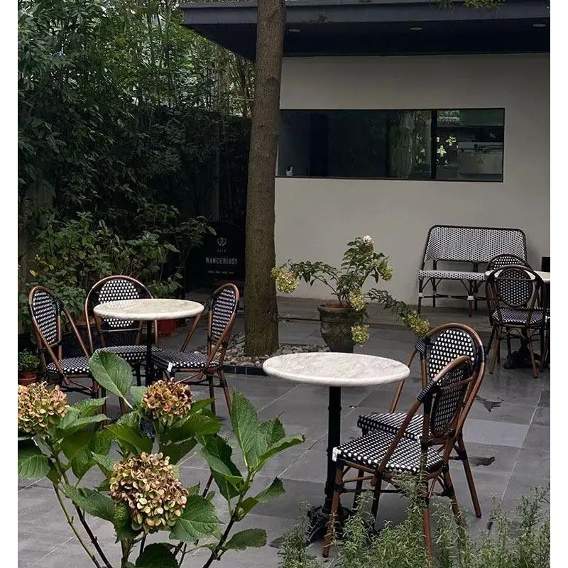 Outdoor Rattan Chairs with Marble-Top Table, second view