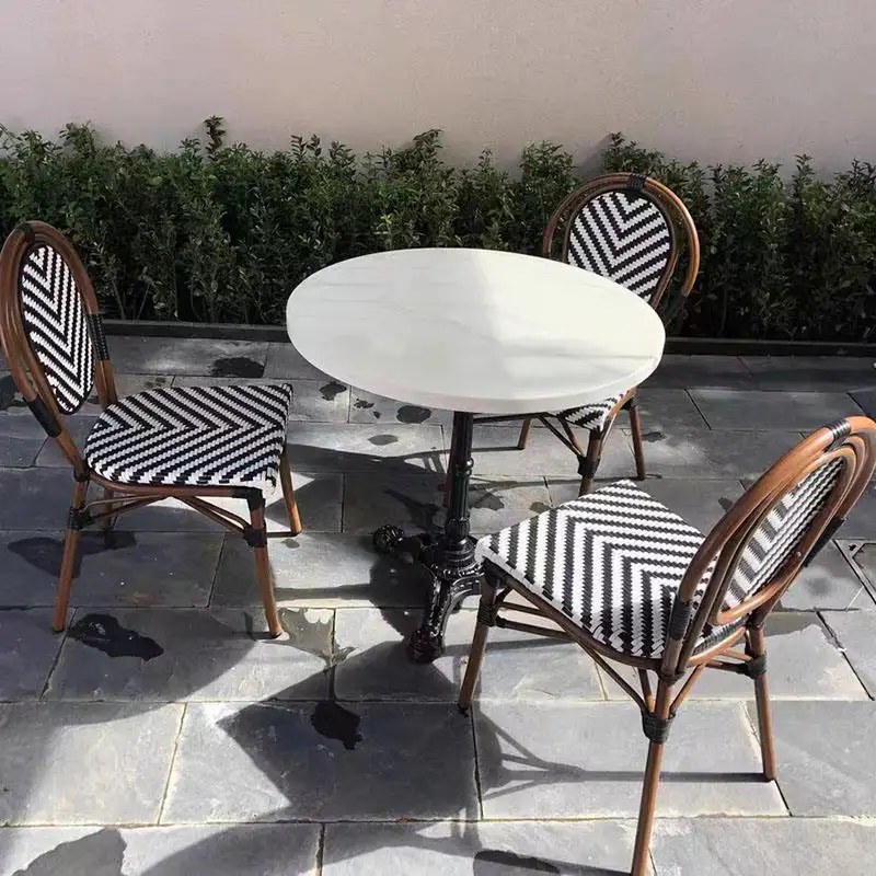 Outdoor Rattan Chairs with Marble-Top Table