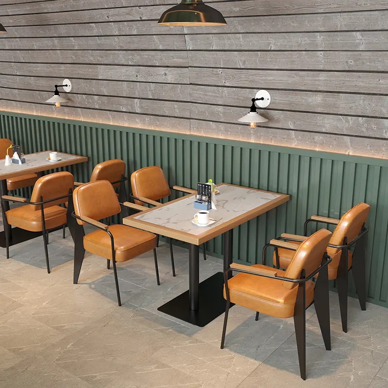 Stone-Top Long Table with Leather Chairs, second view