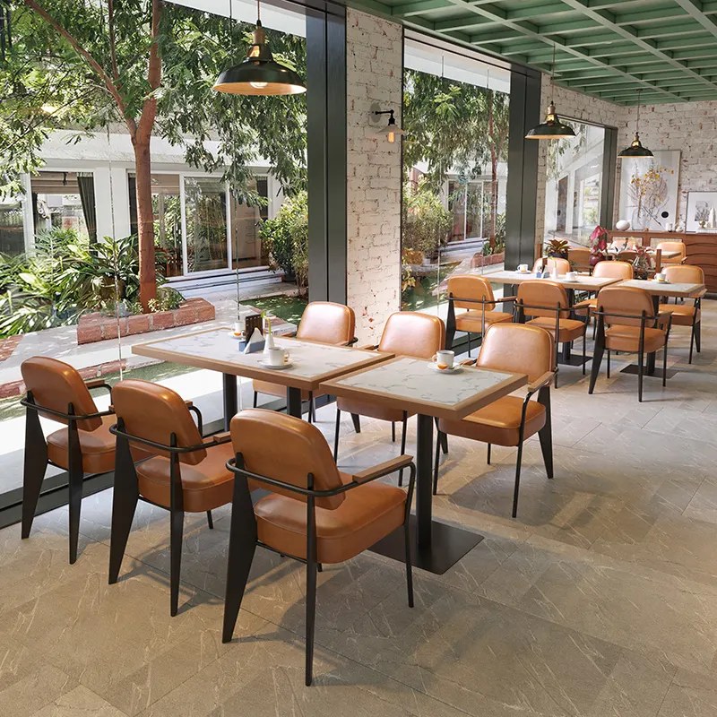 Stone-Top Long Table with Leather Chairs, third view