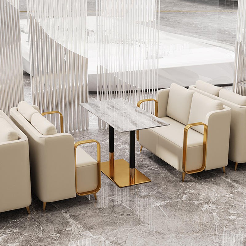 Marble Table with Brass-Frame Sofa Chairs