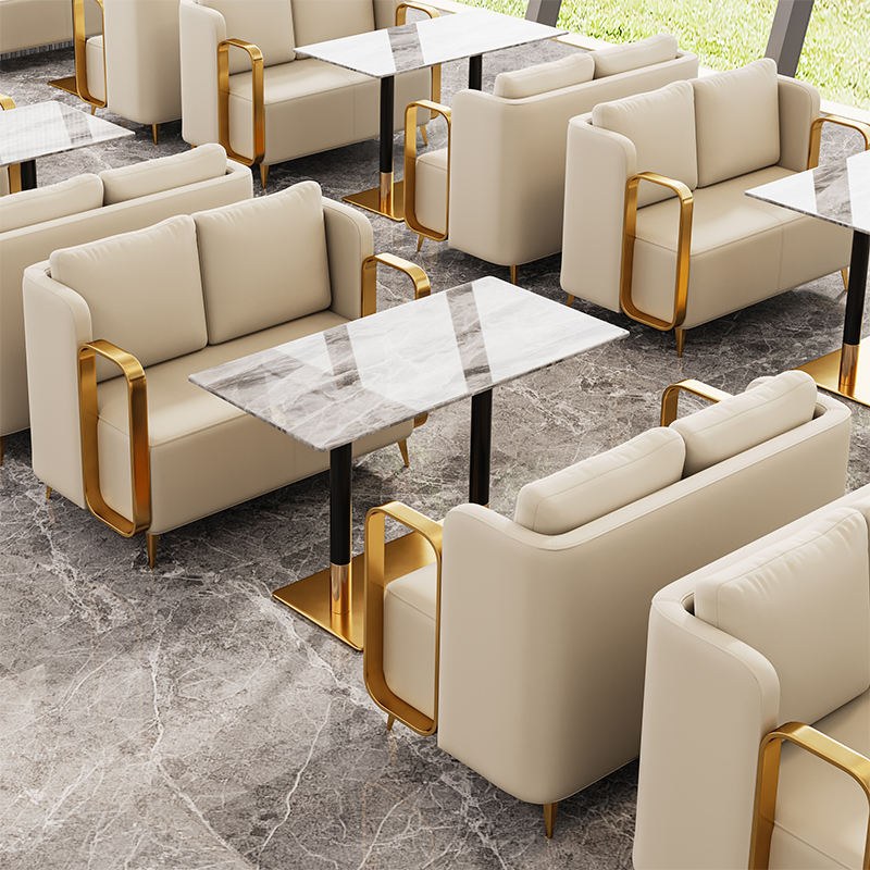 Marble Table with Brass-Frame Sofa Chairs, second view
