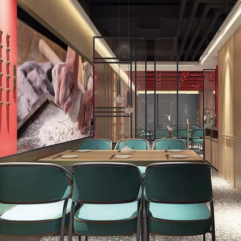 Green Booth Seating with Long Table
