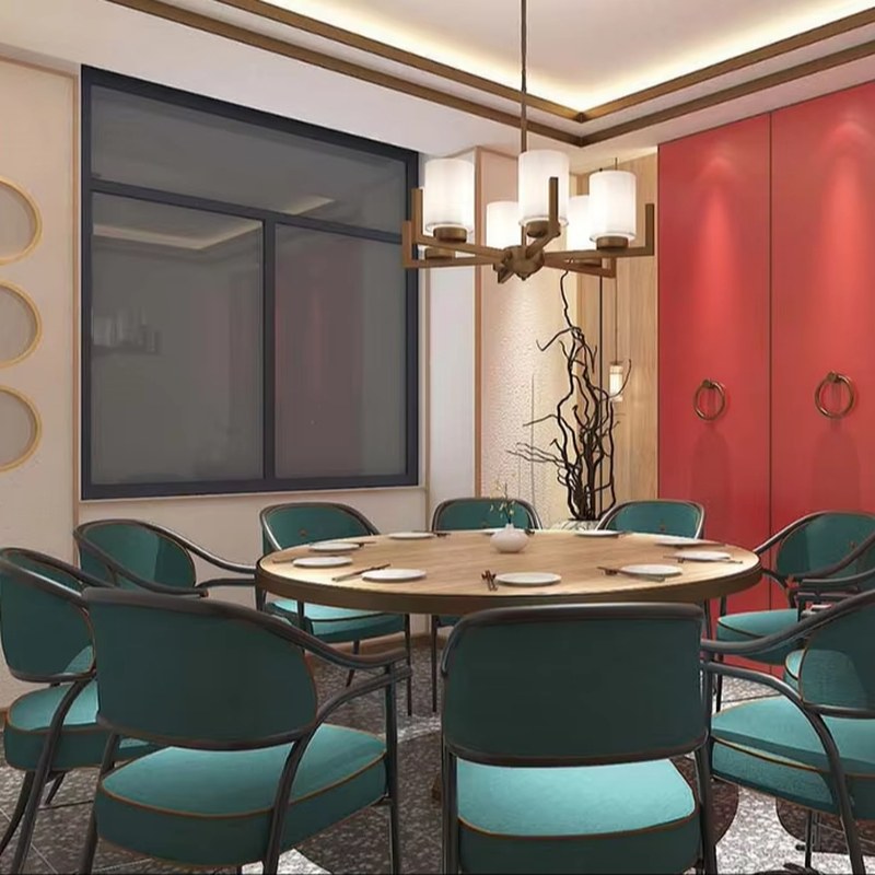 Green Booth Seating with Long Table, second view