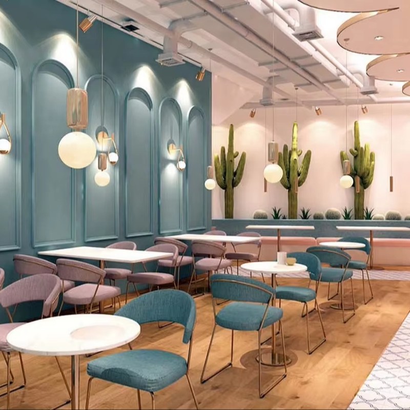 Blush Booth Seating with Round Tables, second view