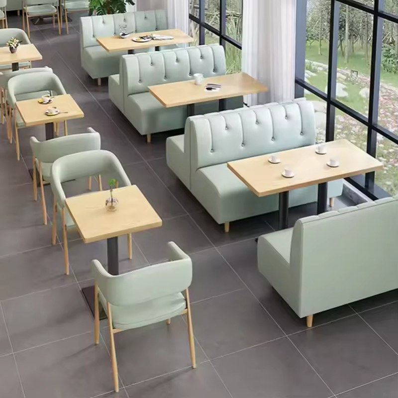 Pale Green Booth Sofa with Tables