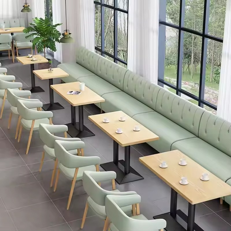 Pale Green Booth Sofa with Tables, third view