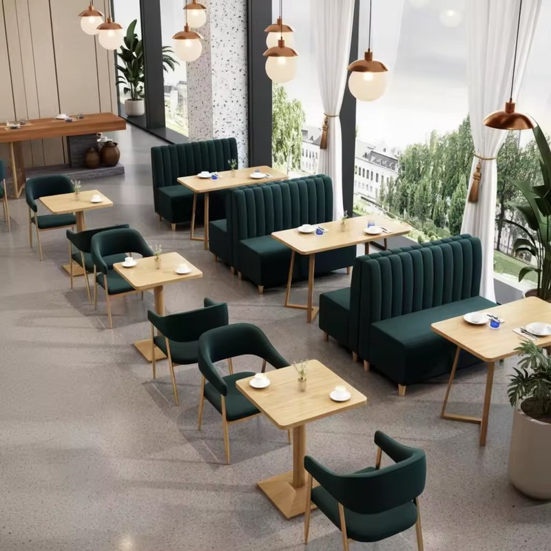 Green Velvet Booth with Dining Tables