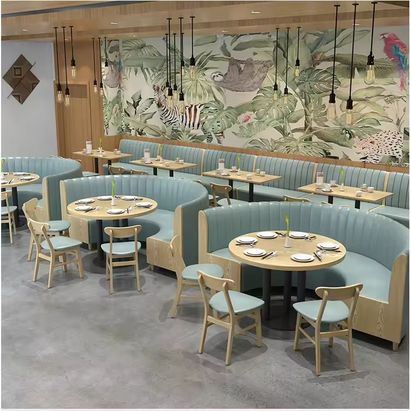 Curved Booth Seating with Round Tables