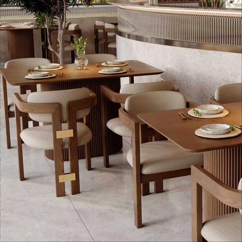 Timber Table with Fabric Armchairs