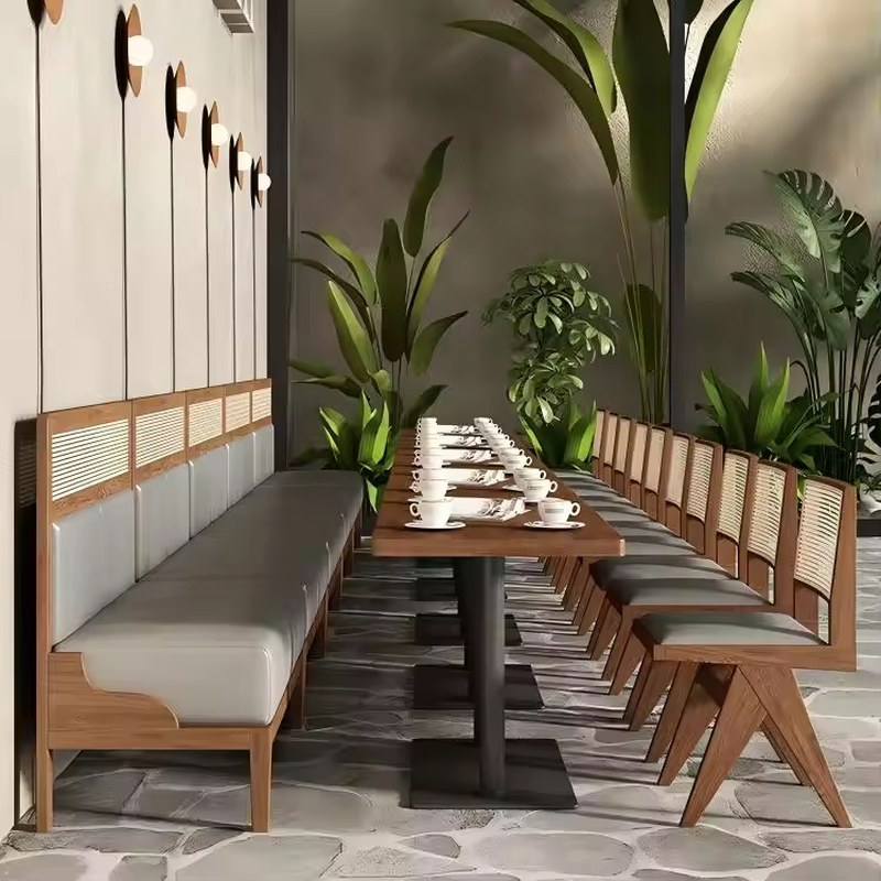 Woven Rattan Chairs with Round Timber Tables, second view