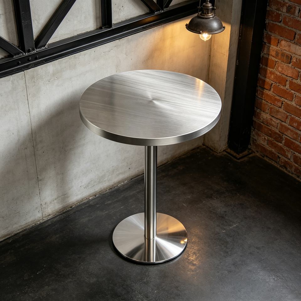 Table in a brick-wall bar corner under a pendant lamp