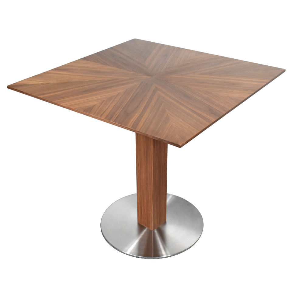 Three-quarter view of the sunburst wood-grain top