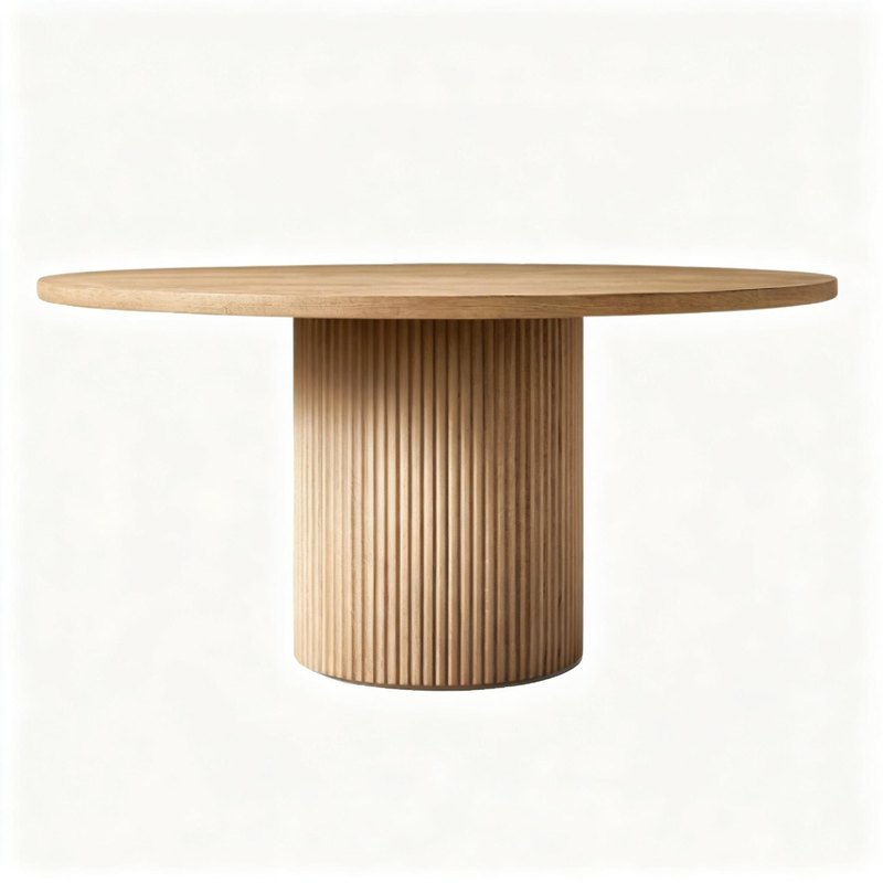 Round Solid Oak Restaurant Table with Fluted Pedestal Base