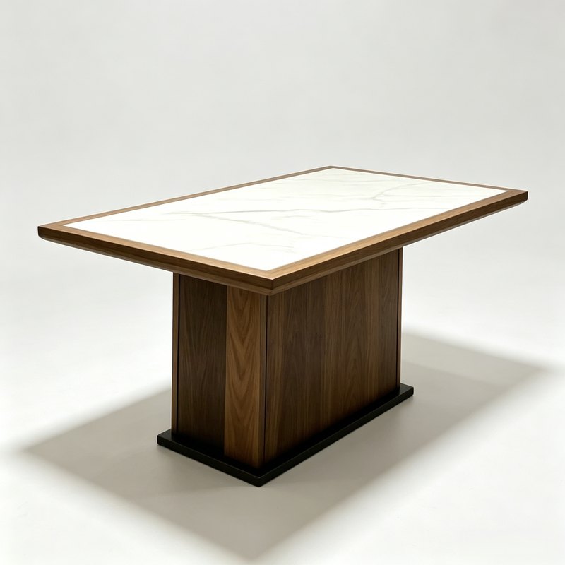 Rectangular Solid Wood Restaurant Table with Stone Inset Top