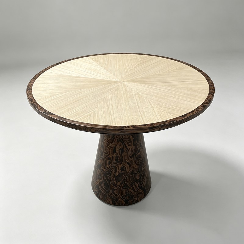 Round Restaurant Table with Radial Veneer Marquetry Top