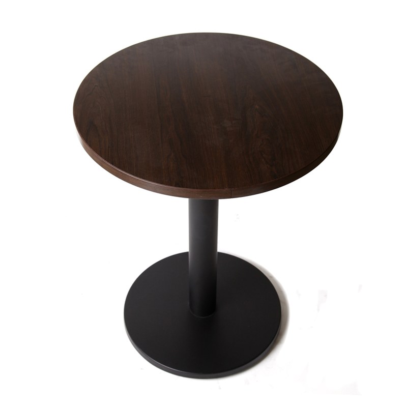 Round Walnut Restaurant Table with Iron Disc Base