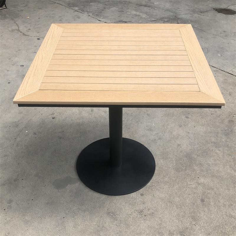Square Slatted-Top Restaurant Table with Disc Base