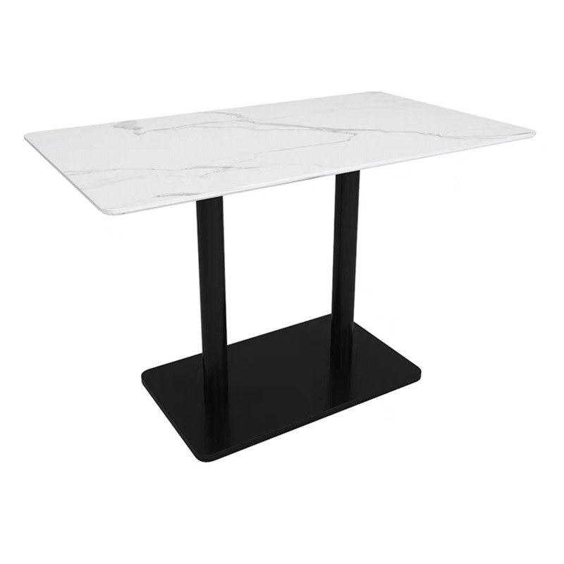 Rectangular version with a white marble-grain top on twin black columns and a rectangular plate base